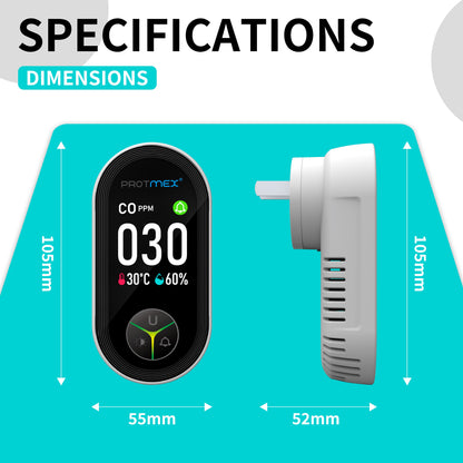 Protmex Carbon Monoxide Detector Plug in Wall, 3-in-1 Co Detector Monitor Air Quality with Temperature Humidity Sensor, Portable CO Meter Easy to Read & Install, for Home/Hotel/RV