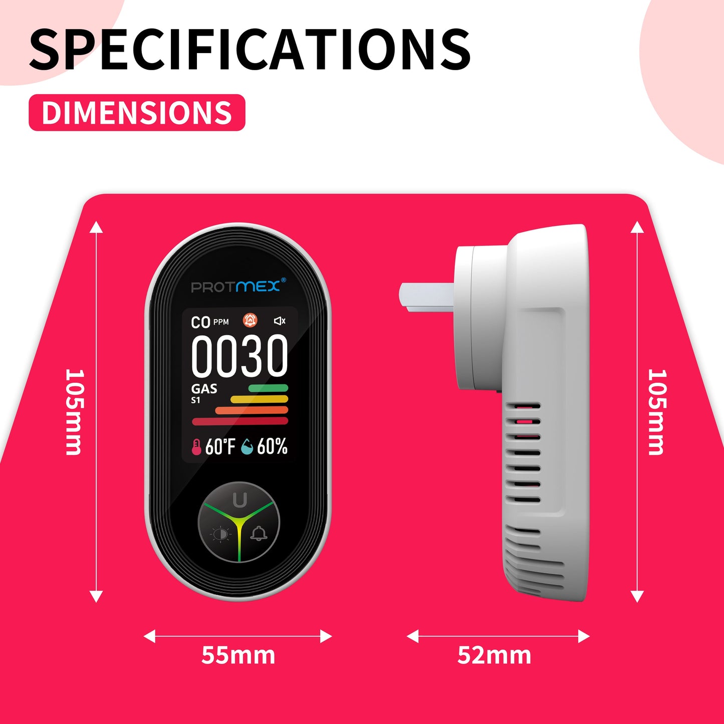 Protmex Carbon Monoxide Detector Plug in Wall, 3-in-1 Co Detector Monitor Air Quality with Temperature Humidity Sensor, Portable CO Meter Easy to Read & Install, for Home/Hotel/RV