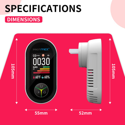 Protmex Carbon Monoxide Detector Plug in Wall, 3-in-1 Co Detector Monitor Air Quality with Temperature Humidity Sensor, Portable CO Meter Easy to Read & Install, for Home/Hotel/RV