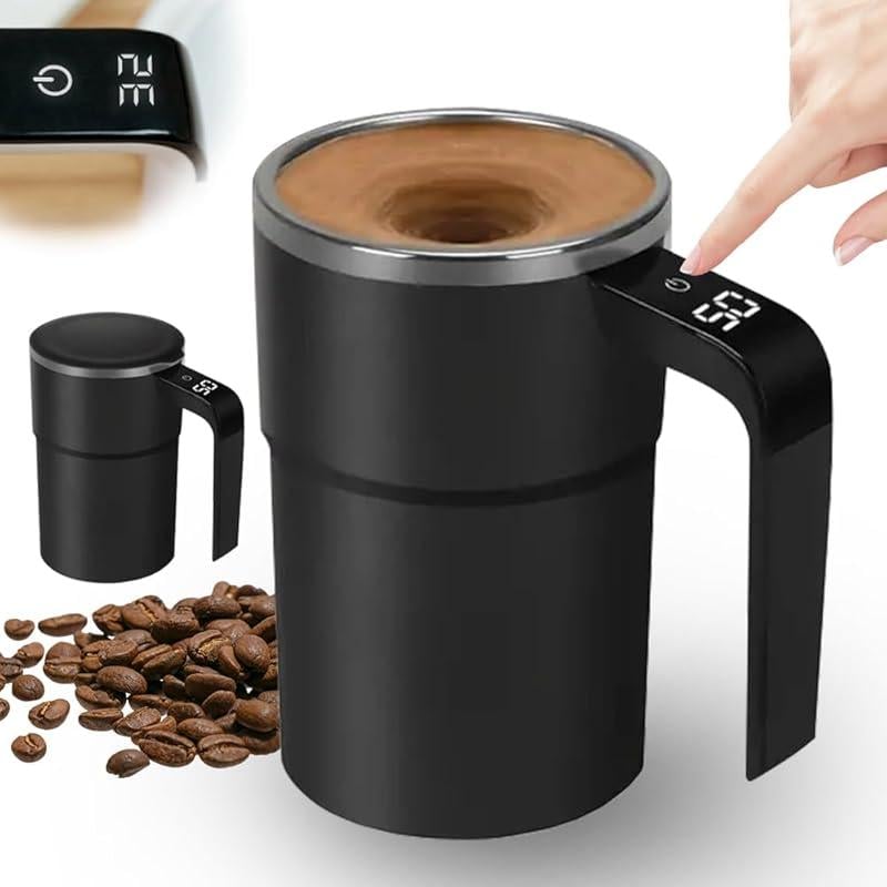 Electric coffee mug with a built-in LCD thermometer